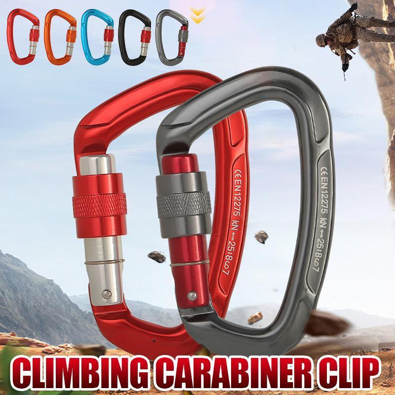 25KN Screwgate Locking Rock Climbing Carabiner Clip Aluminum D Ring Hook Buckle - Blue