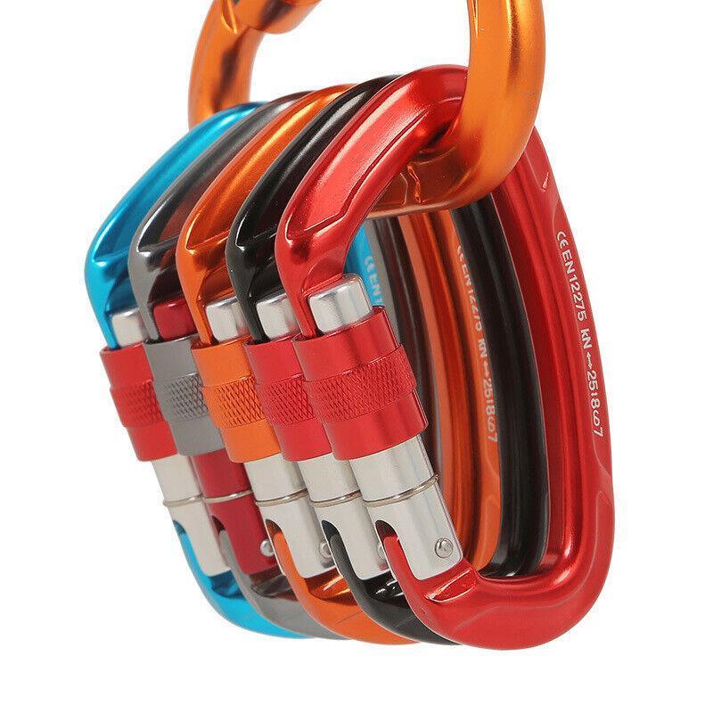 25KN Screwgate Locking Rock Climbing Carabiner Clip Aluminum D Ring Hook Buckle - Gray