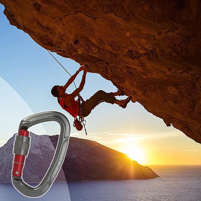 25KN Screwgate Locking Rock Climbing Carabiner Clip Aluminum D Ring Hook Buckle - Gray