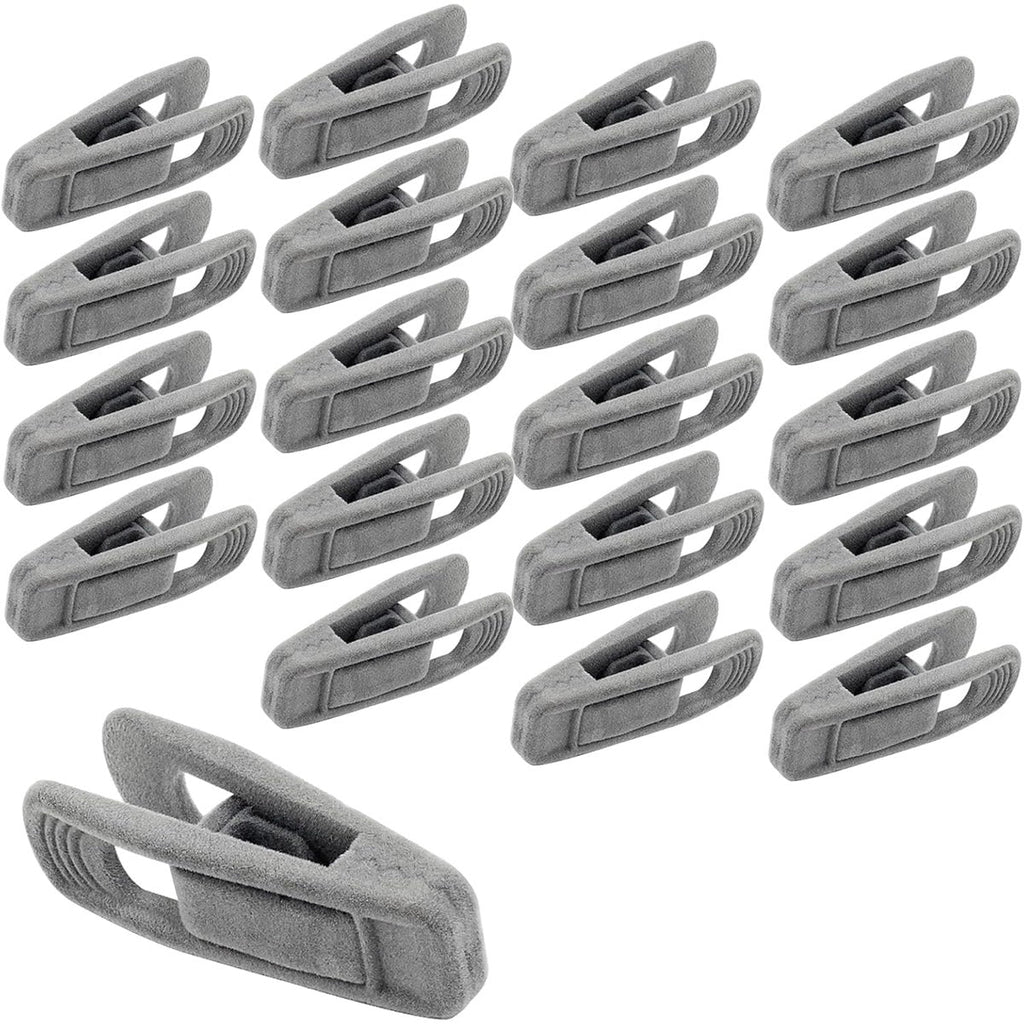 Clothes Drying Clips 20 Pack Velvet Flocking Trouser Pegs Hanger Grip Clamp Set - Grey