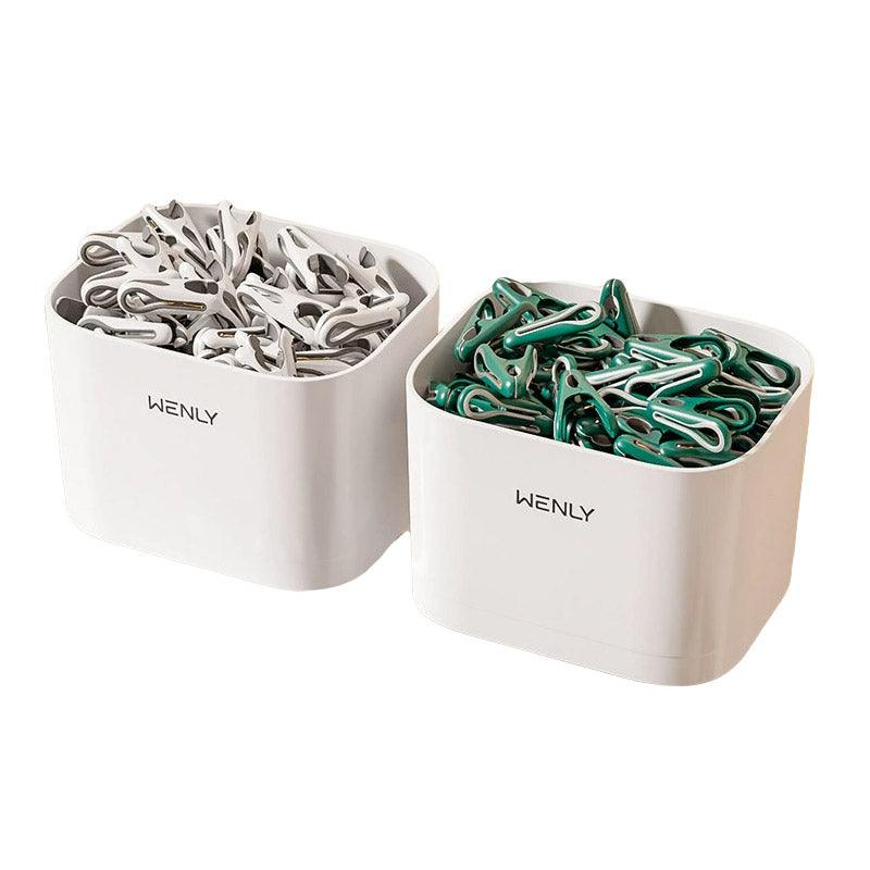 24pcs Clothes Pegs with Storage Basket Laundry Sock Clips Non Slip Drying Hanger - White