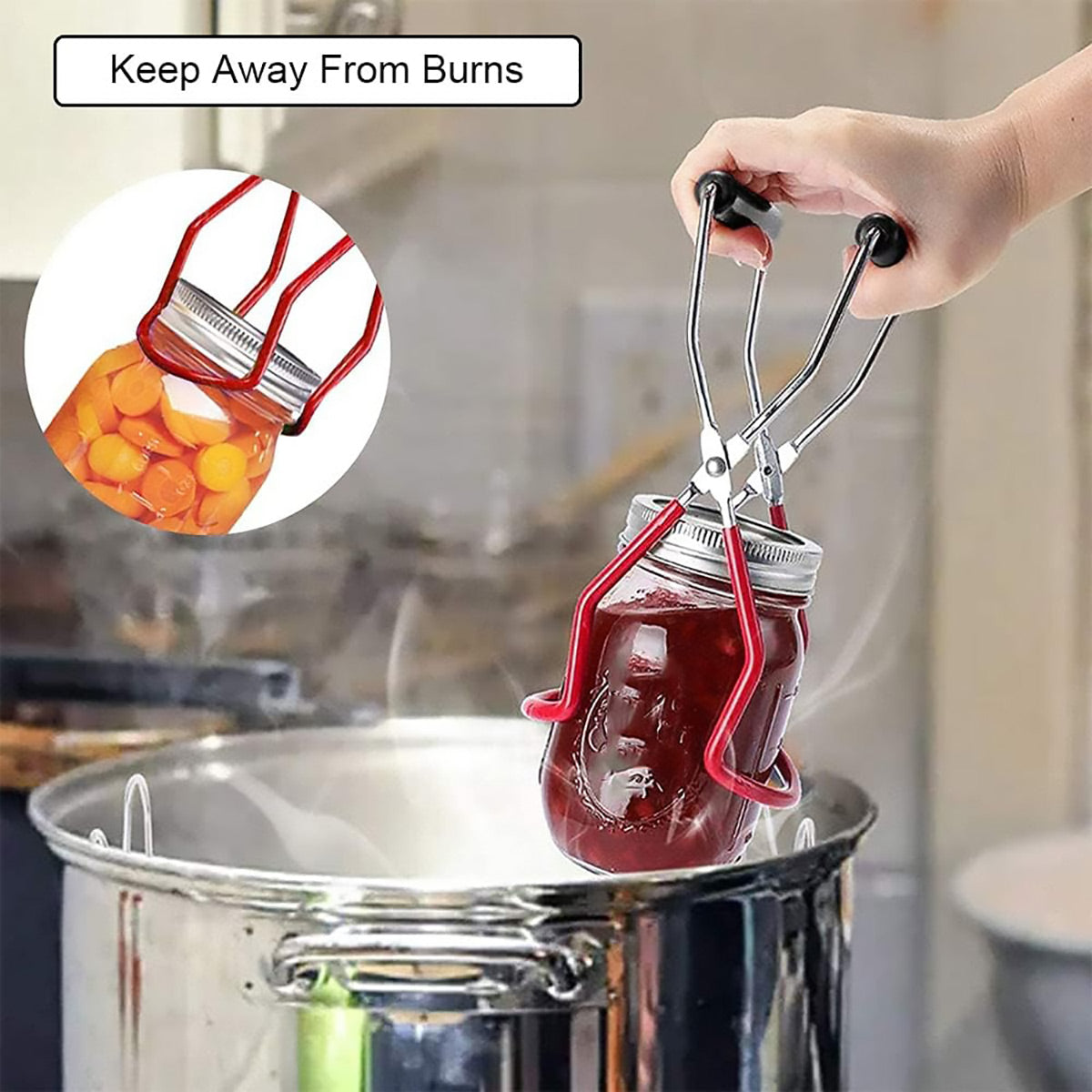Stainless Steel Canning Jar Lifter Anti-Slip Lifting Tongs Gripper Anti-scalding - White