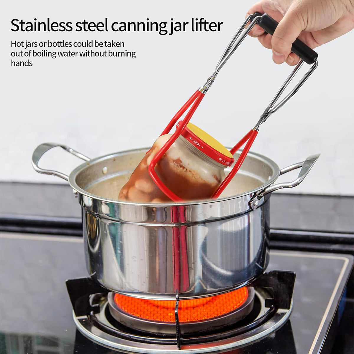 Stainless Steel Canning Jar Lifter Anti-Slip Lifting Tongs Gripper Anti-scalding - White