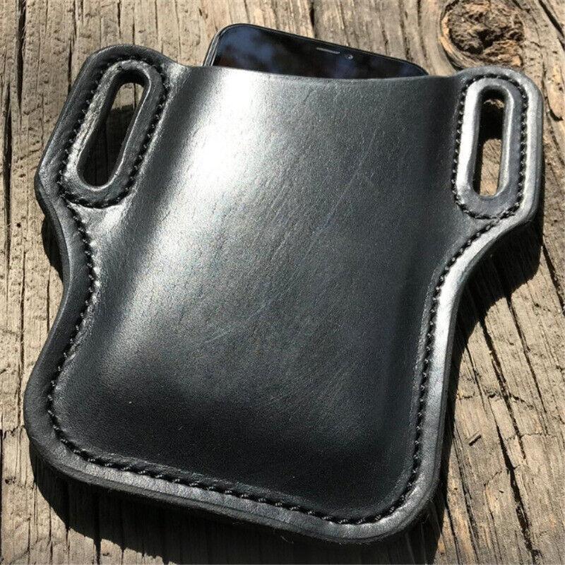 Leather Phone Holster Pouch Belt Clip Loop Waist Bag Cover Case for Men - Brown
