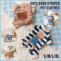 Cute Bear Striped Dog Home Clothes Cat Pet Outfit Cozy Animal Pajamas for Pets - Brown - S