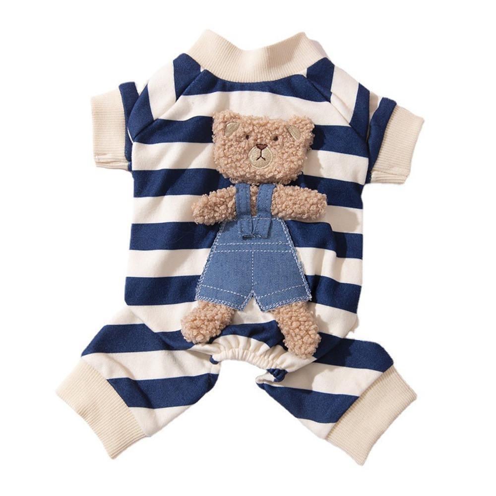 Cute Bear Striped Dog Home Clothes Cat Pet Outfit Cozy Animal Pajamas for Pets - Brown - S
