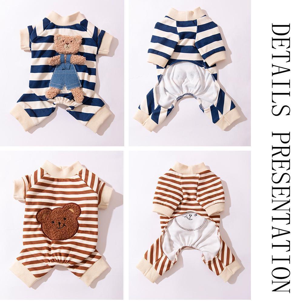 Cute Bear Striped Dog Home Clothes Cat Pet Outfit Cozy Animal Pajamas for Pets - Brown - XL