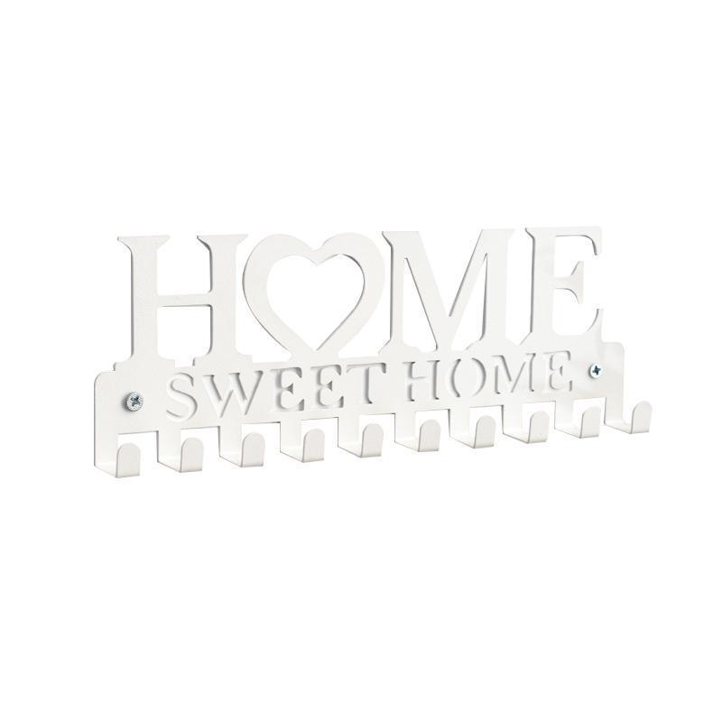 Retro Metal Iron Wall Hanging Mounted 10 Key Hooks Storage Holder Hook Rack - Black