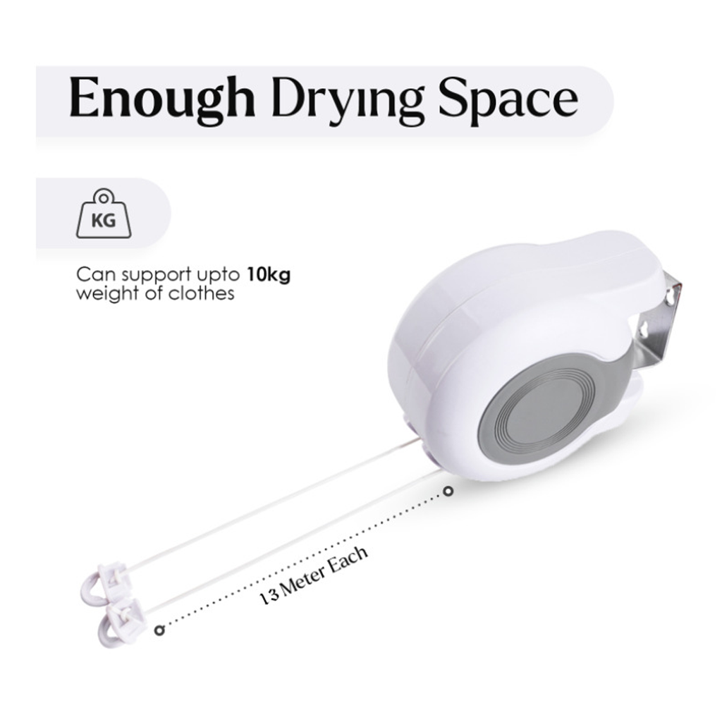 Double Clothes Line Wall Hanger Retractable Clothesline Clothes Dryer 13m Indoor