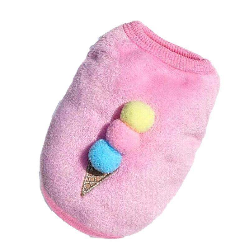 S Size Warm Winter Dog Clothes Soft Fleece Dog Jacket Pet Coat Sweater Cat Jumper - Pink Ice Cream