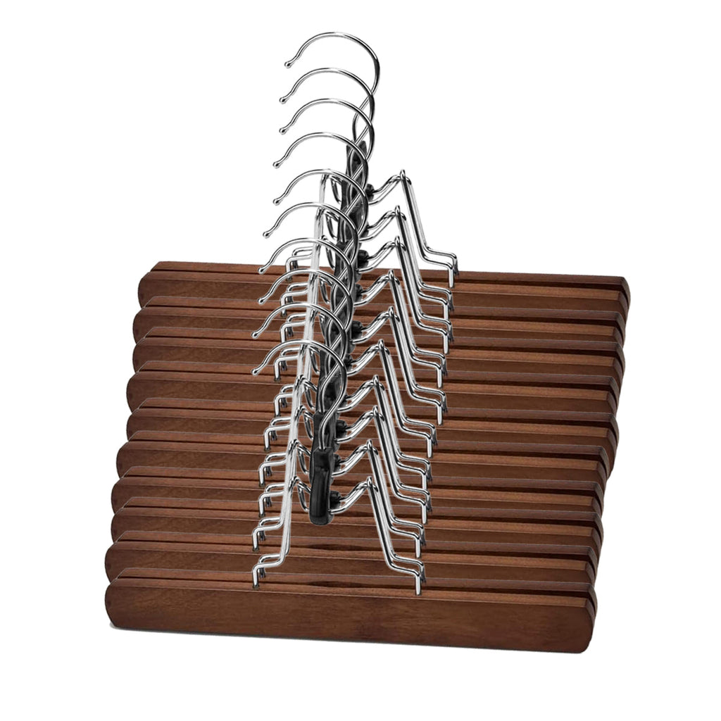 10pcs Solid Wood Skirt Clip Non Slip Hanger Flannel Trouser Clothes Organizer - Dark Brown