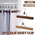 10pcs Solid Wood Skirt Clip Non Slip Hanger Flannel Trouser Clothes Organizer - Light Brown