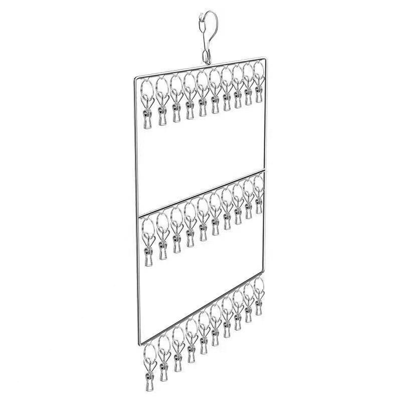Stainless Steel Drying Rack Multi Function Windproof Underwear Clip Sock Hanger - 2-Tier
