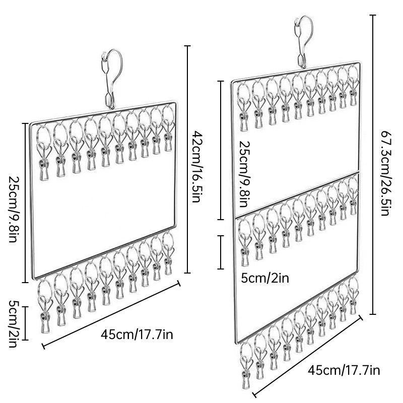 Stainless Steel Drying Rack Multi Function Windproof Underwear Clip Sock Hanger - 3-Tier
