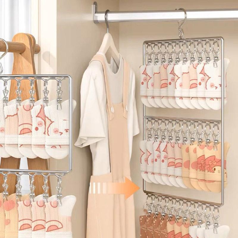 Stainless Steel Drying Rack Multi Function Windproof Underwear Clip Sock Hanger - 3-Tier