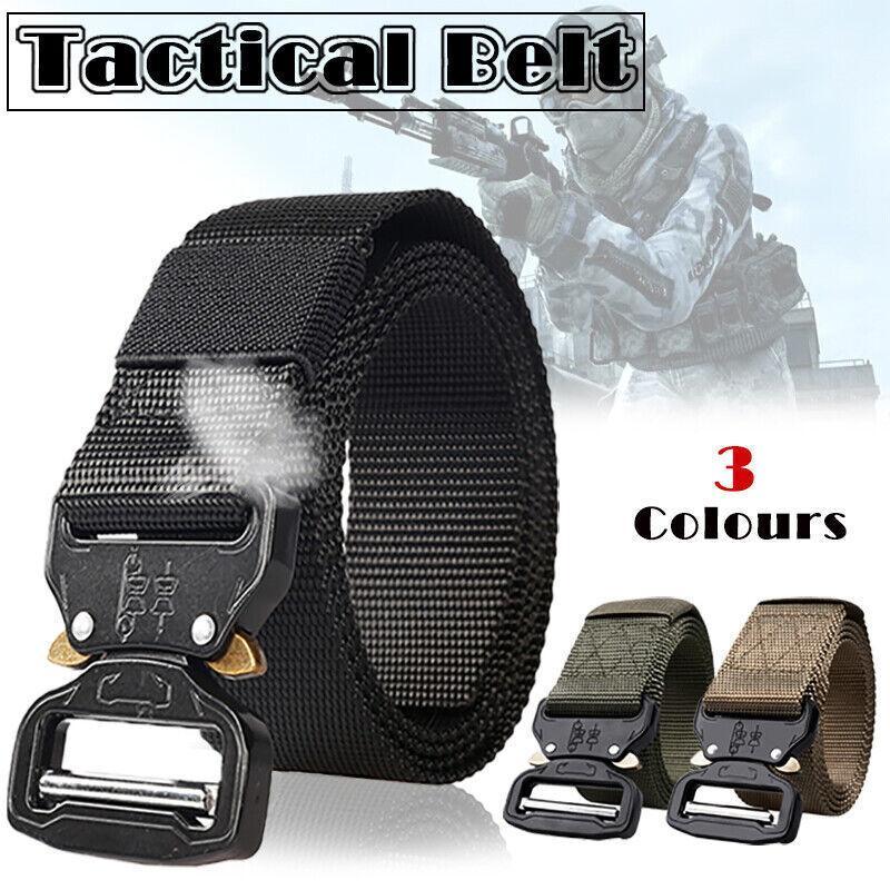 Mens Canvas Outdoor Tactical Belt Heavy Duty Army Waist Web Strap Waistband Hot - Khaki