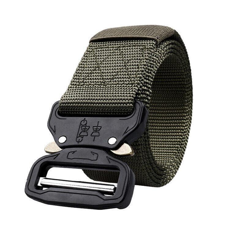 Mens Canvas Outdoor Tactical Belt Heavy Duty Army Waist Web Strap Waistband Hot - Khaki