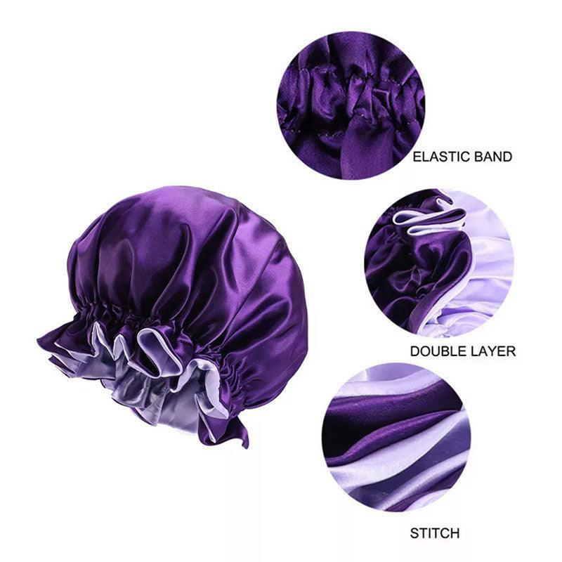 Womens Satin Sleep Cap Bonnet Elastic Wide Band Hair Sleeping Hat - Light Purple