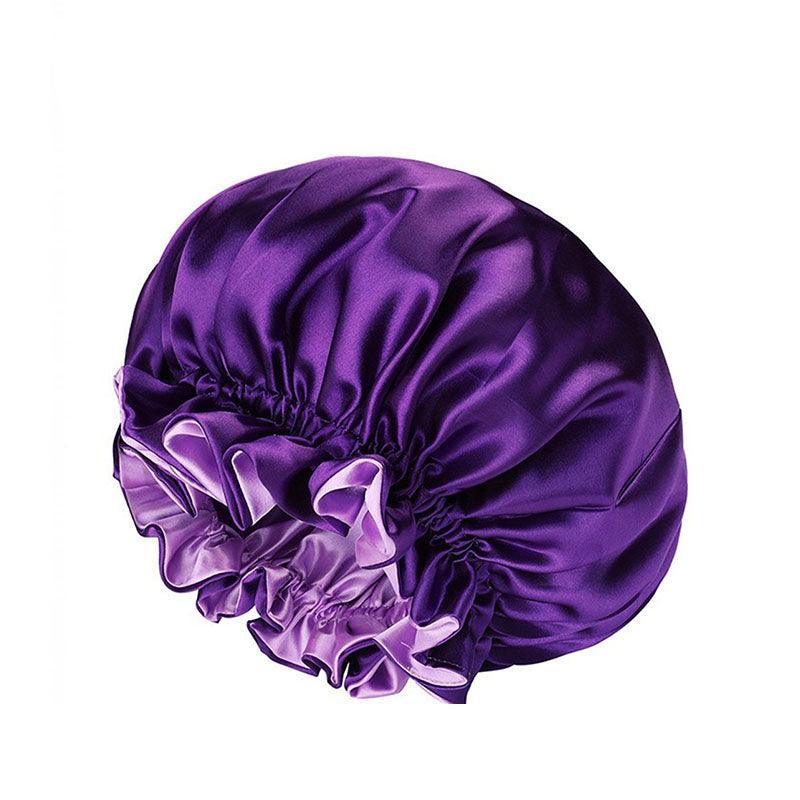 Womens Satin Sleep Cap Bonnet Elastic Wide Band Hair Sleeping Hat - Light Purple