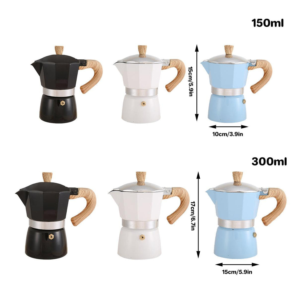 Portable Coffee Maker Wood Grain Handle Outdoor Manual Espresso Machine Camping - Blue-150ml