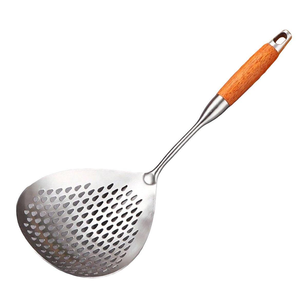 304 Stainless Steel Kitchen Colander Long Handle Noodle Dumpling Strainer Spoon - Stainless steel