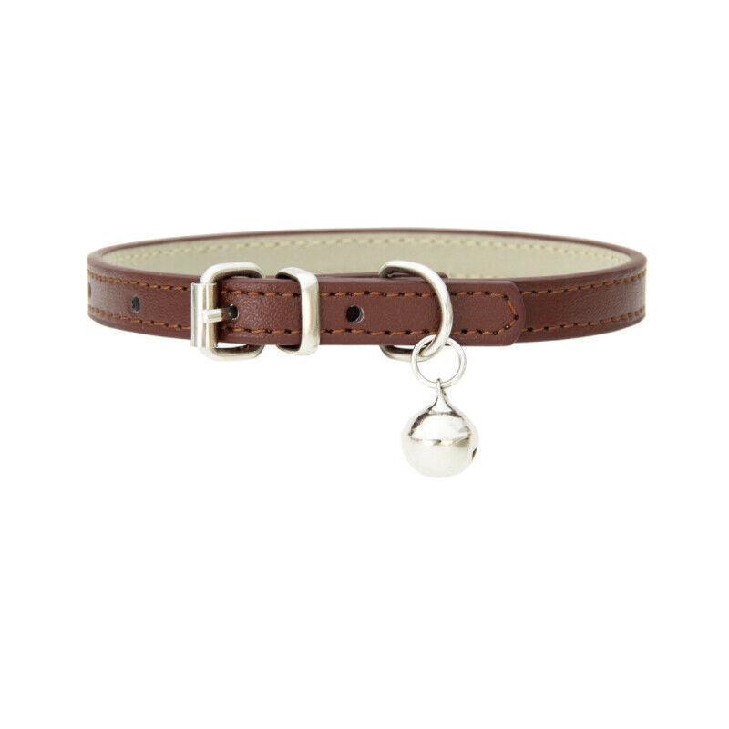 Adjustable PU Leather Cat Collar with Bell Breakaway Buckle 9 Colours - Brown