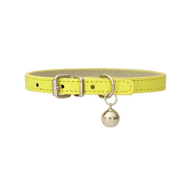 Adjustable PU Leather Cat Collar with Bell Breakaway Buckle 9 Colours - Brown