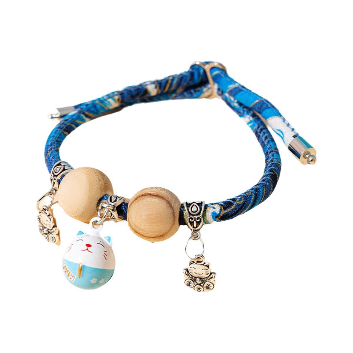 Camphor Wood Bead Collar with Bell Necklace for Cats and Dogs Pet Accessories - Red-Longevity Lock