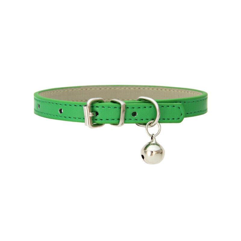 Adjustable PU Leather Cat Collar with Bell Breakaway Buckle 9 Colours - Green