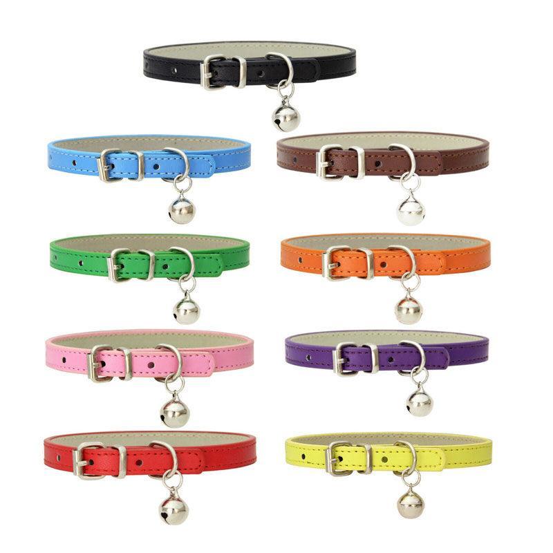 Adjustable PU Leather Cat Collar with Bell Breakaway Buckle 9 Colours - Purple