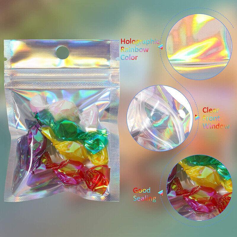 100/200X Iridescent Zip Bags for Food Storage & Holographic Makeup Pouch - 20*30cm 100PCS