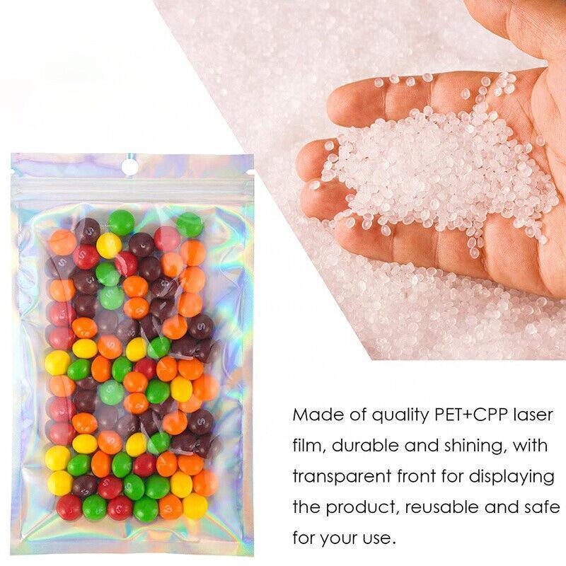 100/200X Iridescent Zip Bags for Food Storage & Holographic Makeup Pouch - 20*30cm 100PCS