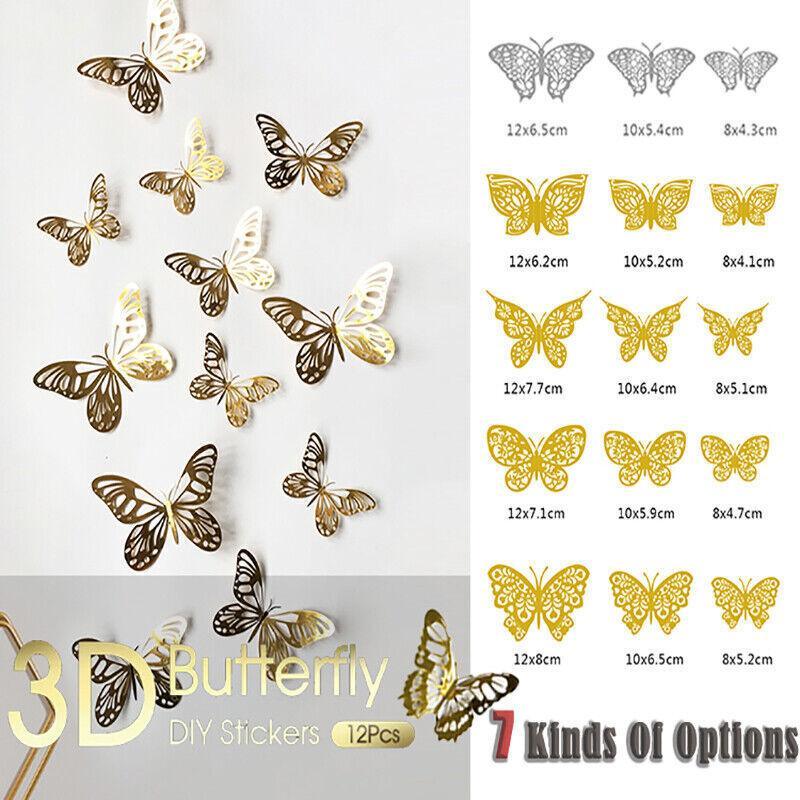 12X 3D Butterfly Wall Decals Stickers Removable Kids Nursery Decoration - 7607