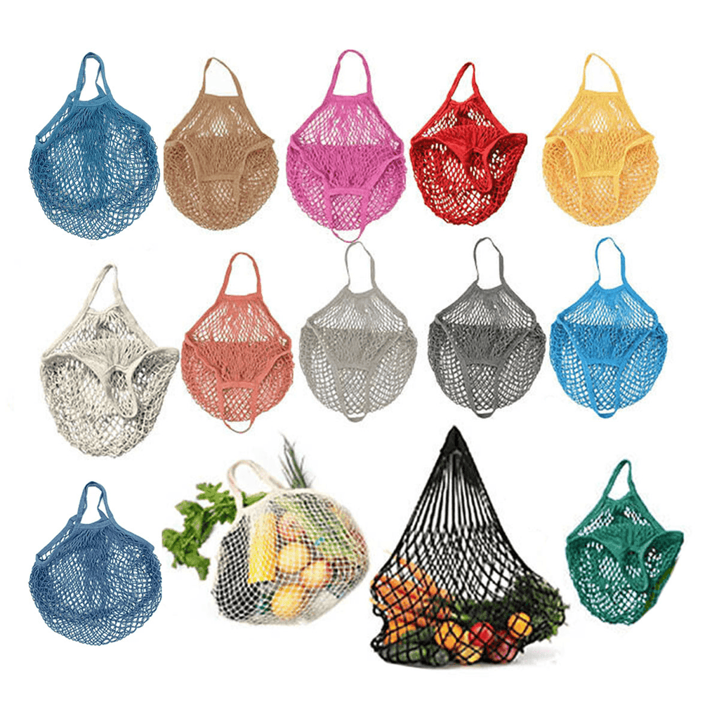 Reusable Mesh Net Shopping Bag String Tote Grocery Fruit Vegetable Storage - Beige
