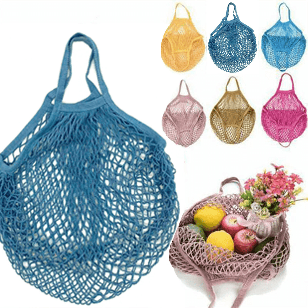 Reusable Mesh Net Shopping Bag String Tote Grocery Fruit Vegetable Storage - Beige