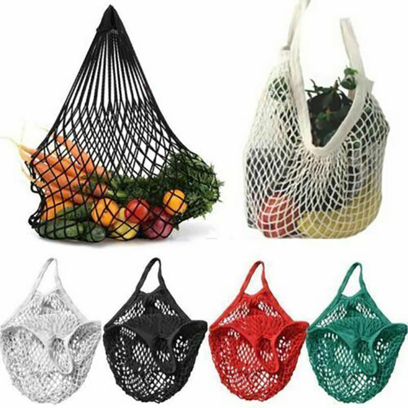 Reusable Mesh Net Shopping Bag String Tote Grocery Fruit Vegetable Storage - Beige