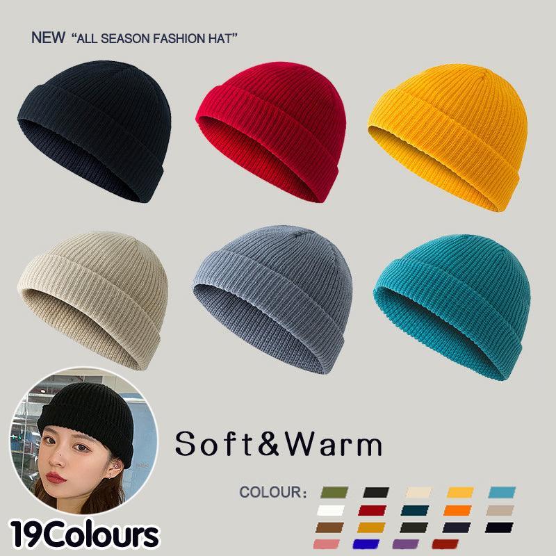 Men Women Mini Fisherman Beanie Winter Spring Hat Soft Knitted Docker Skull Cap - Black