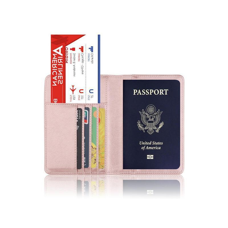 RFID Passport Holder Slim Leather Travel Wallet ID Card Cover Case for Men Women - Black