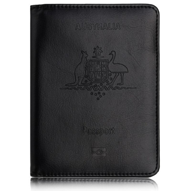RFID Passport Holder Slim Leather Travel Wallet ID Card Cover Case for Men Women - Black