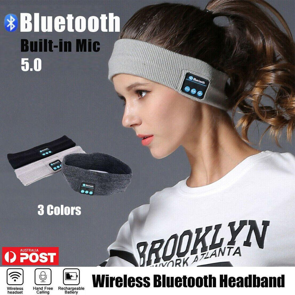 Wireless Bluetooth Headband Earphone Stereo Sport Headphone Headset Sleep New - Black