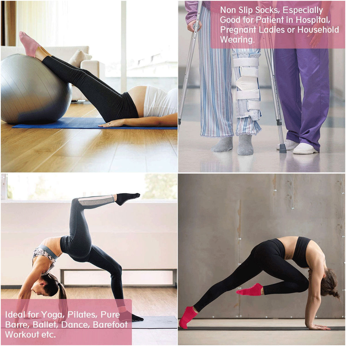 3 Pairs Ladies Women Sports Cotton Rich Pilates Yoga Non-Slip Grip Socks - Blue