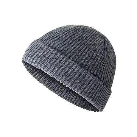 Men Women Mini Fisherman Beanie Winter Spring Hat Soft Knitted Docker Skull Cap - Dark Red