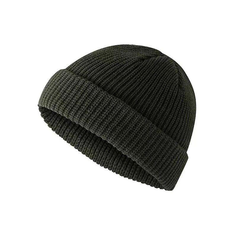 Men Women Mini Fisherman Beanie Winter Spring Hat Soft Knitted Docker Skull Cap - Dark Red