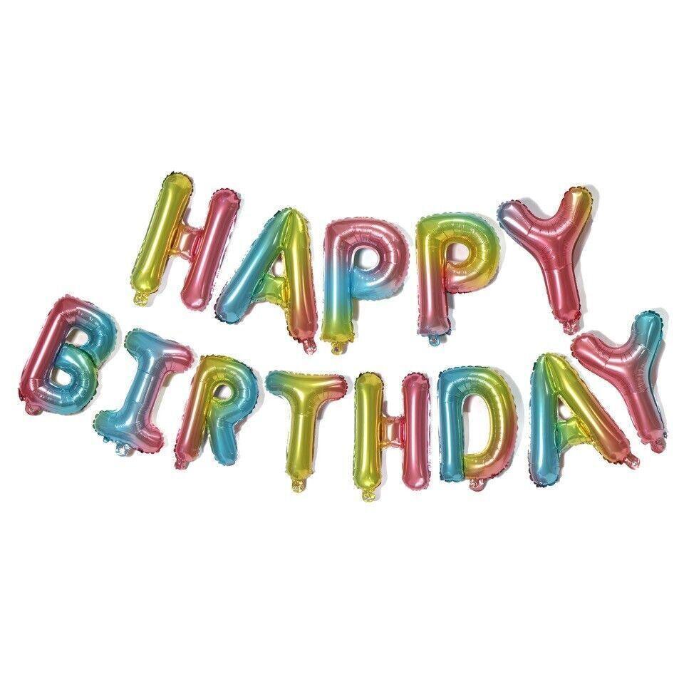 40Cm 3D Happy Birthday Letters Balloons Inflating Foil Banner Bunting Celebrate - Gold