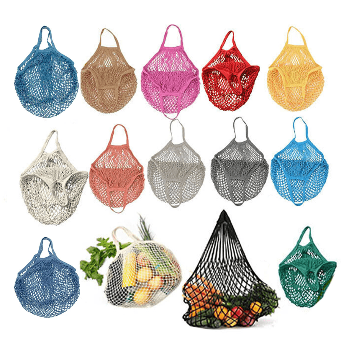 Reusable Mesh Net Shopping Bag String Tote Grocery Fruit Vegetable Storage - Grey
