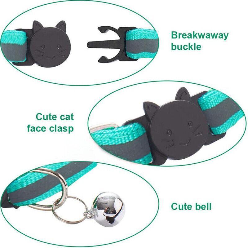 Reflective Cat Collar with Breakaway Buckle and Bell Adjustable for Small Pet Use - Light Green