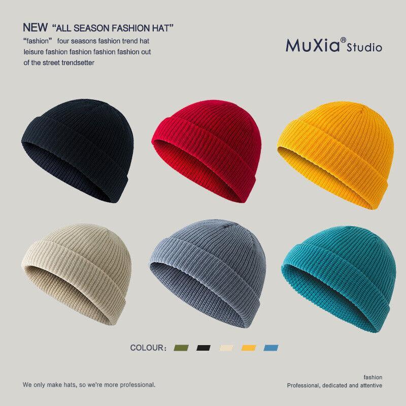 Men Women Mini Fisherman Beanie Winter Spring Hat Soft Knitted Docker Skull Cap - Light Purple