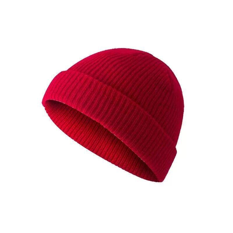 Men Women Mini Fisherman Beanie Winter Spring Hat Soft Knitted Docker Skull Cap - Navy