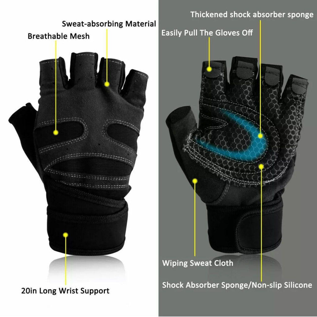 L Size Weight Lifting Gloves Gym Bodybuilding Fitness Workout Cycling Crossfit Men - One Pair Grey