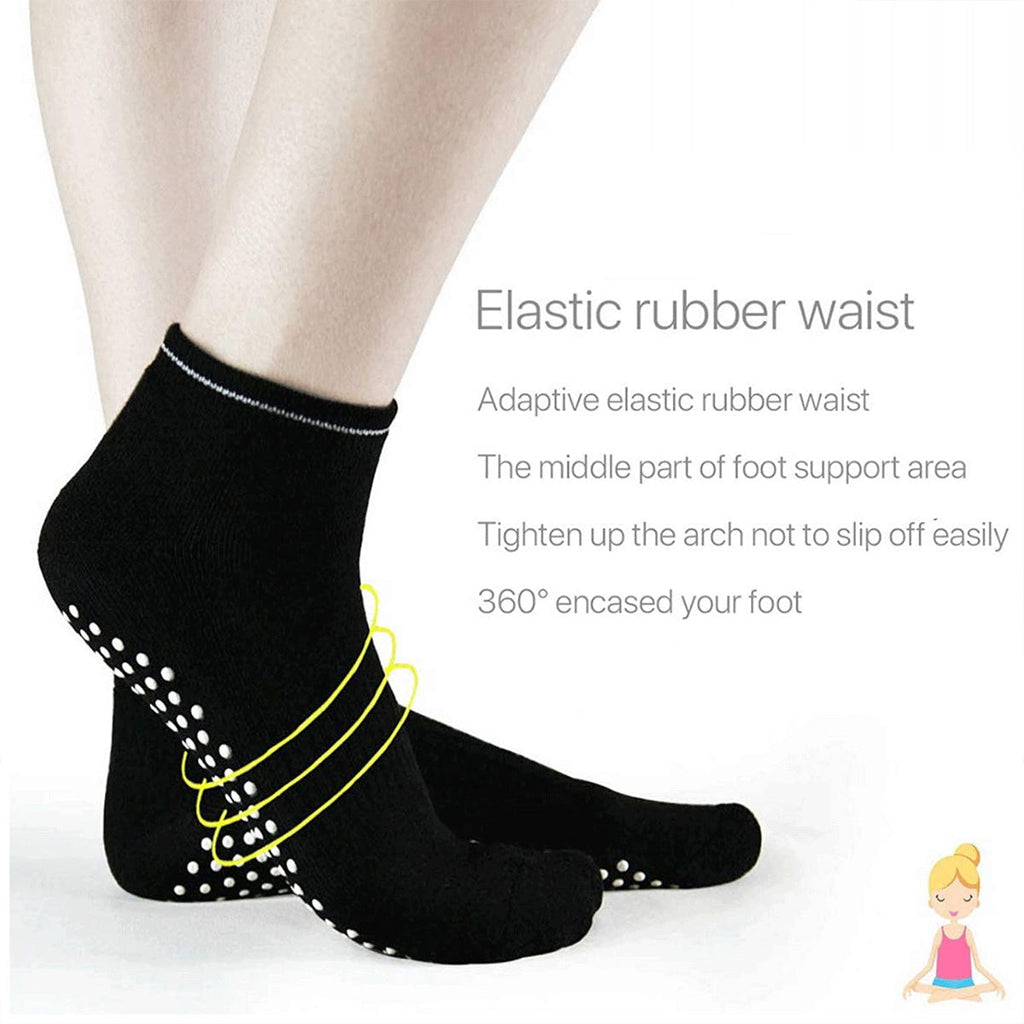 3 Pairs Ladies Women Sports Cotton Rich Pilates Yoga Non-Slip Grip Socks - Pink